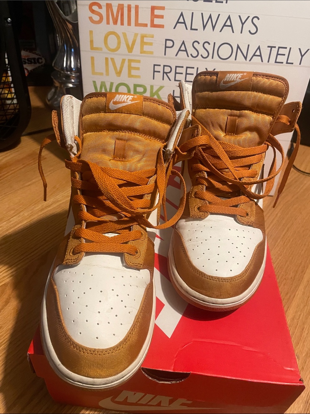Nike Men’s High-Top Sneakers in Tan and White